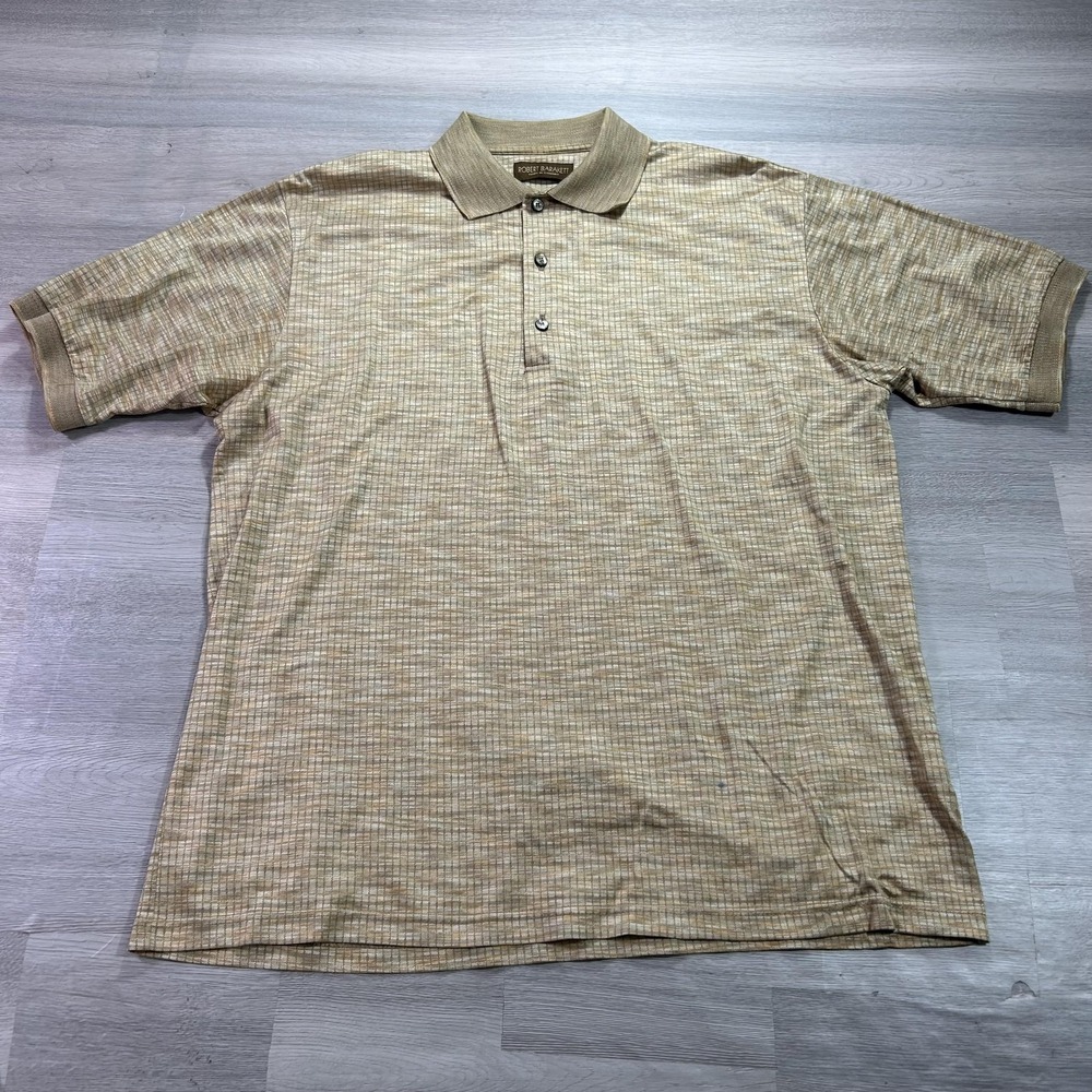 Robert Barakett Polo Shirt Mens Medium Beige Check Cotton Short Sleeve Casual